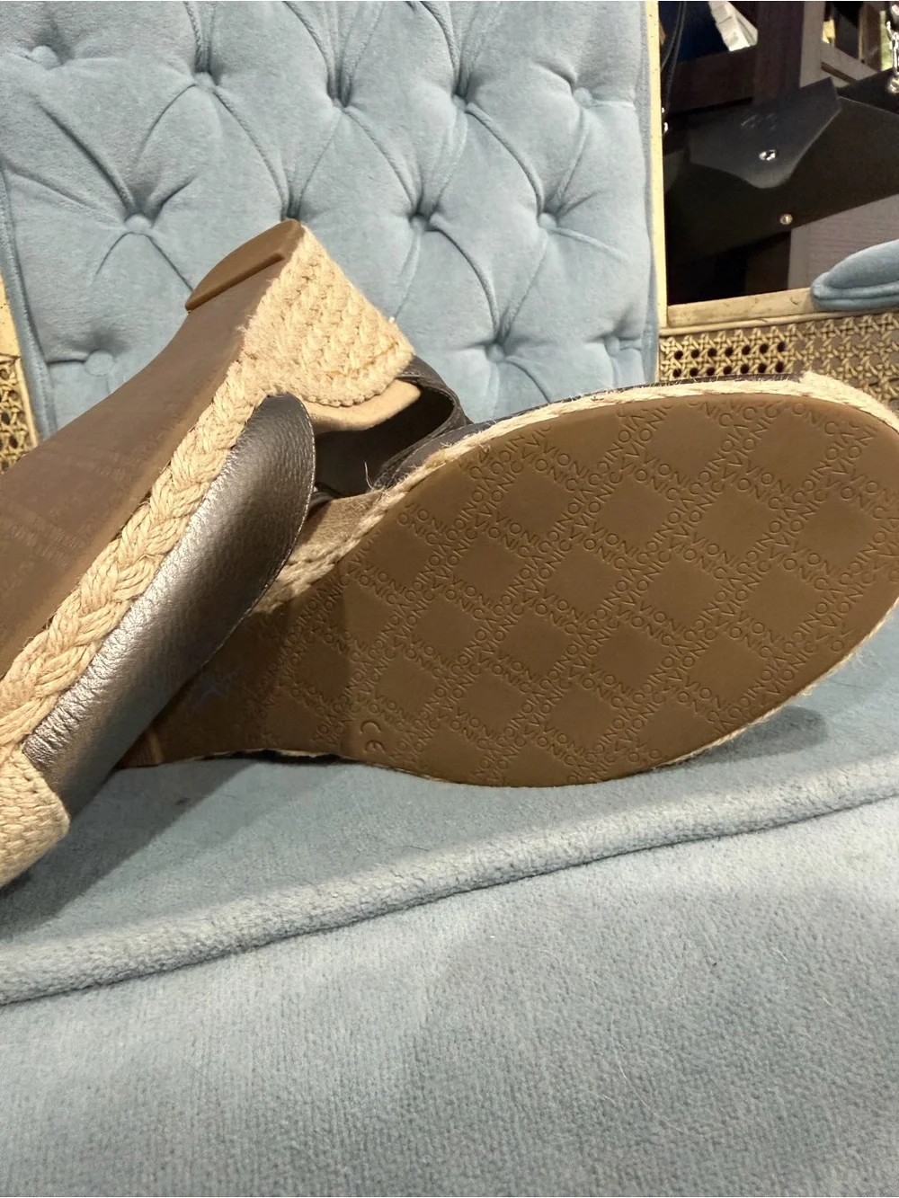 Vionic Metallic Pewter Lace-Up Espadrille Wedges
